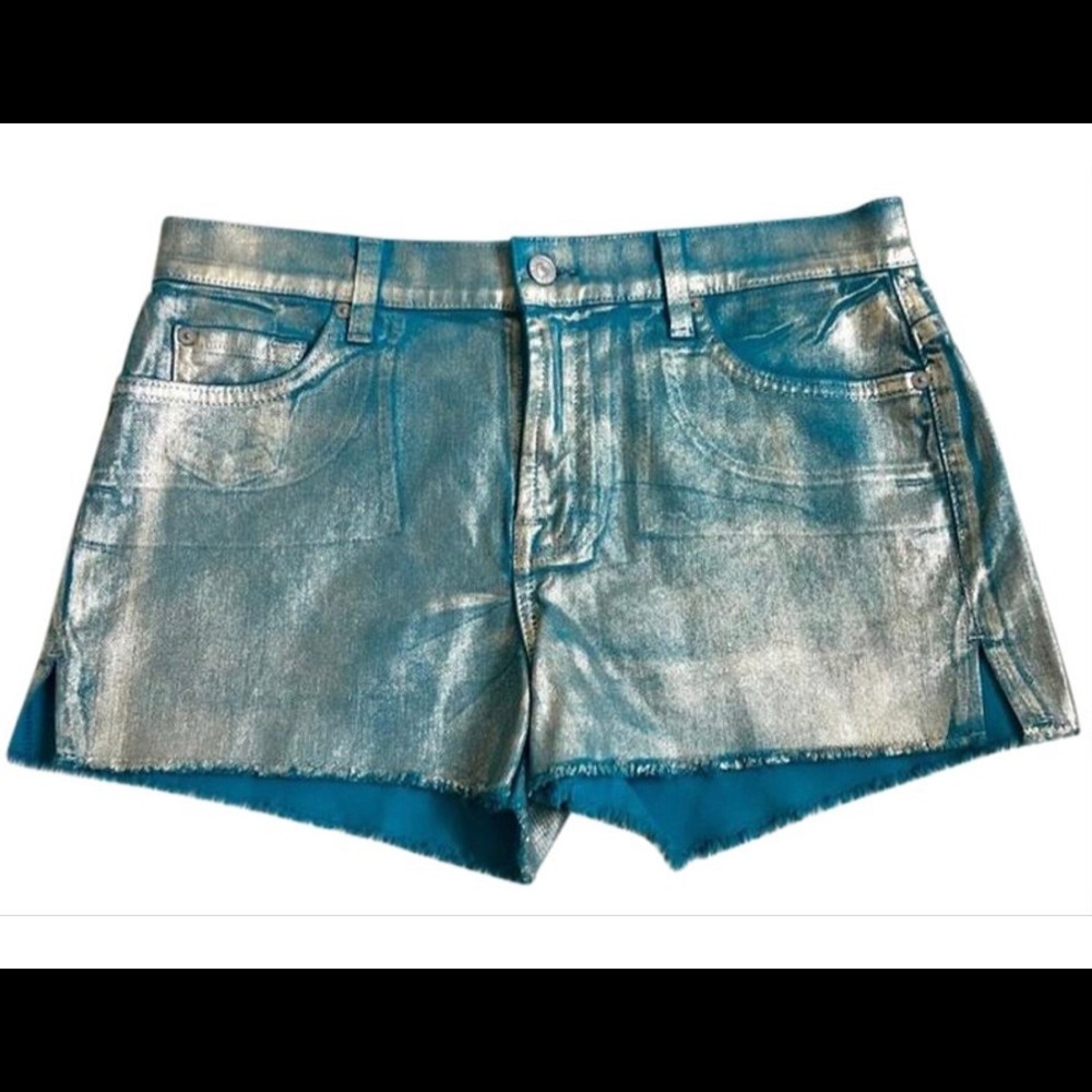 7 for All Mankind Teal Foil Shorts